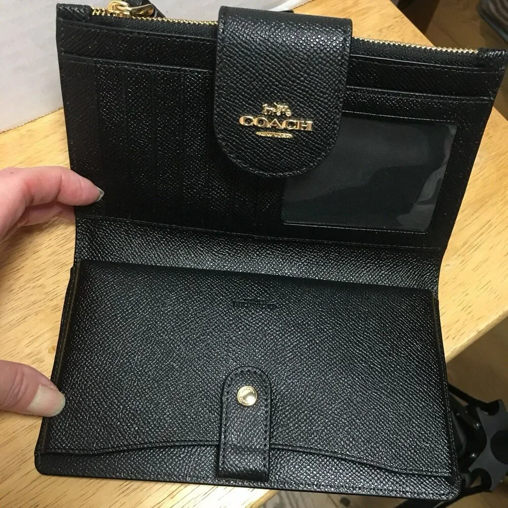 Authentic Coach Tech Phone Wallet Black Leather Wristlet. Excellent Condition